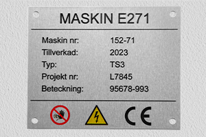 Maskinskilt printet aluminium