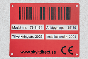Printet aluminiumskilt med strekkode